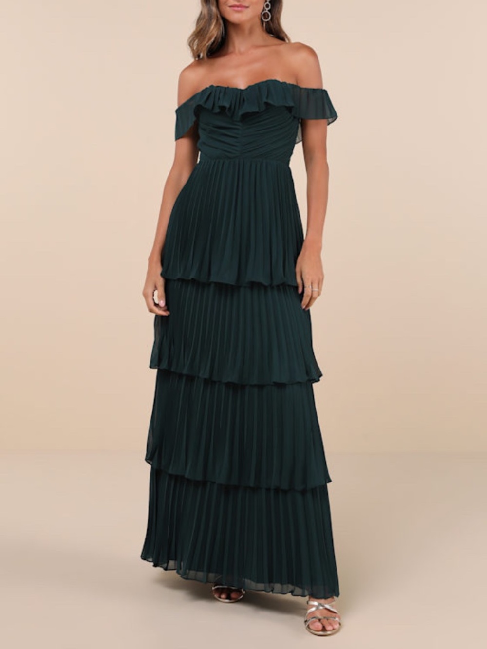 UNWORN:Lulus Always Remarkable Emerald Pleated Off-the-shoulder Maxi Dress Green